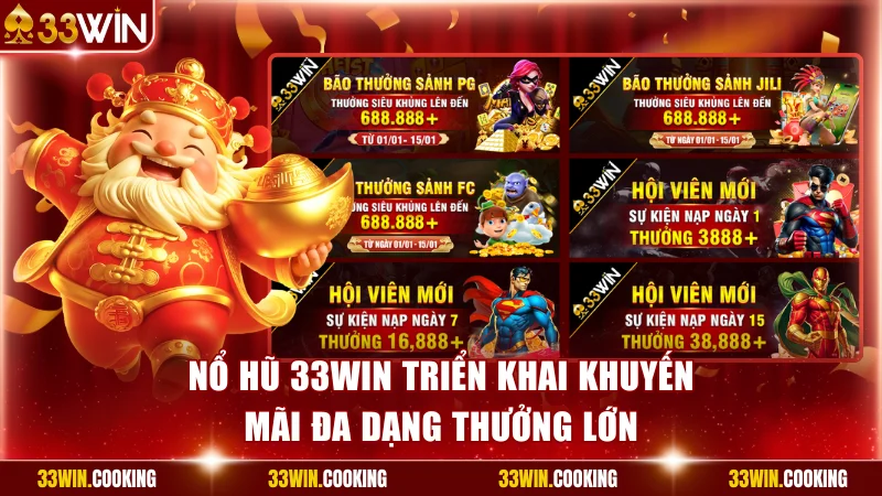 Nổ hũ 33win triển khai khuyến mãi đa dạng thưởng lớn